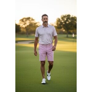 Peter Millar Crown Sport Mens Pink Performance Golf Shorts Size 35 Flat Front